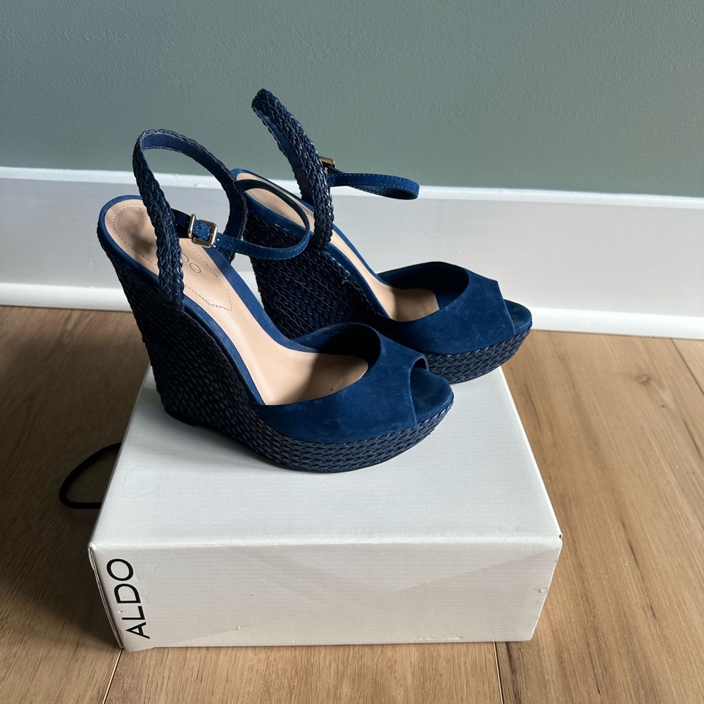 Aldo Deep Blue Wedge Sandals
